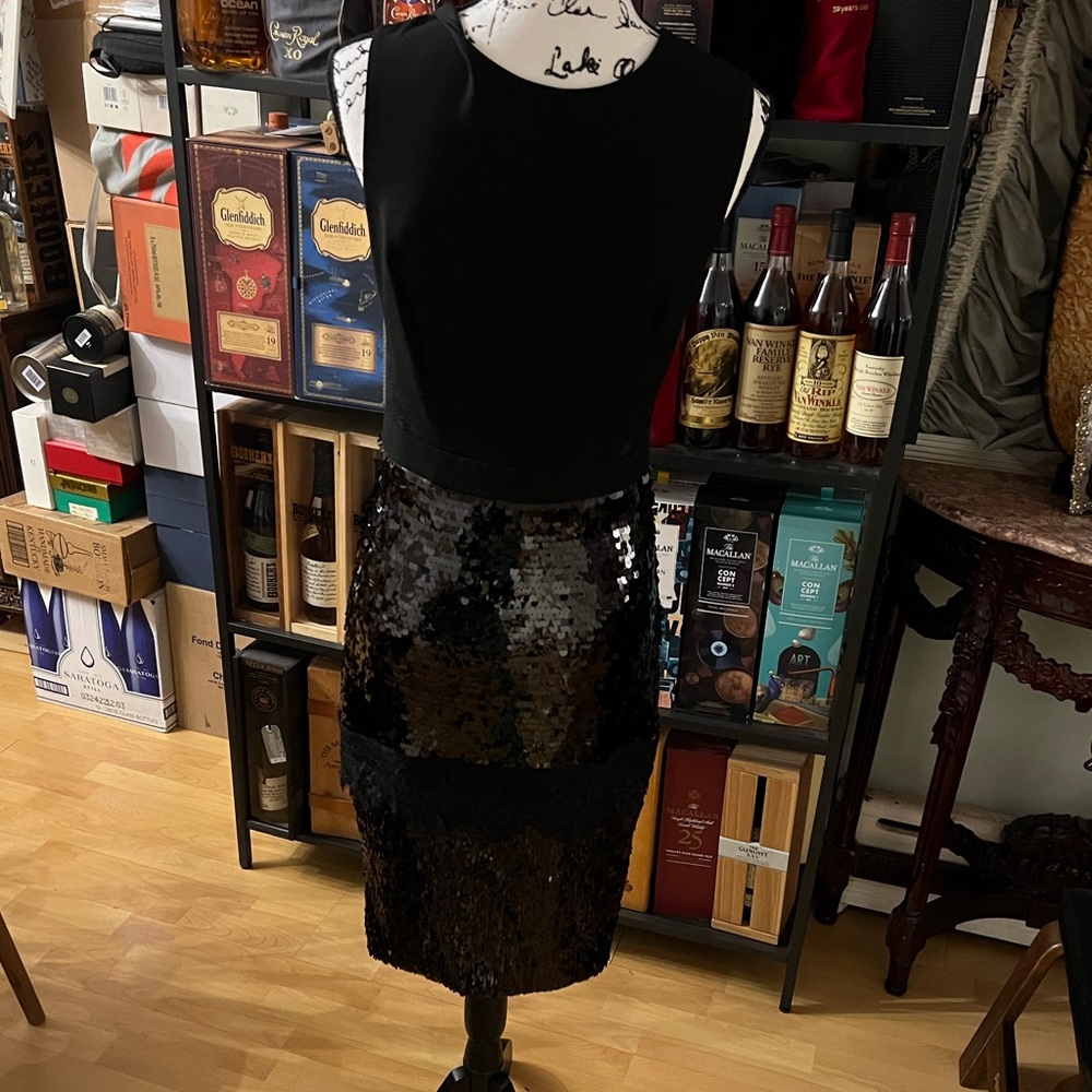 BCBGMaxAzria Black Lace and Sequin Midi Dress